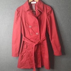 PORTMANS Womens trenchcoat Size 8 red double breasted belted cotton pockets - Picture 1 of 22
