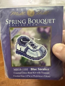 Mill Hill BLUE SNEAKER Spring Bouquet Collection 2.5" x 2" Cross Stitch kit - Picture 1 of 3