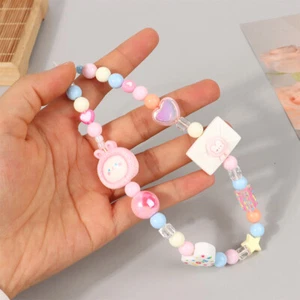Cute Pink Rabbit Heart Star Bead Beaded Phone Chain Lanyard Keyring Pendant - Zdjęcie 1 z 7