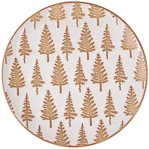 Stoneware Salad Plate | Winter Pine Trees | 8.5 In | White & Brown NEW - Picture 1 of 2