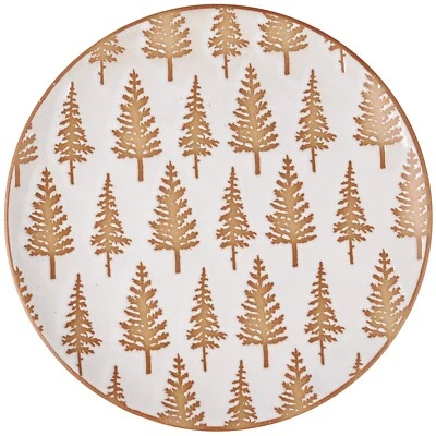 Stoneware Salad Plate | Winter Pine Trees | 8.5 In | White & Brown NEW - Image 1 of 2