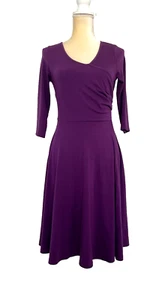 MISSKY NEU Damen lila Faux Wickelkleid Stretch 3/4 Arm seitlich gerafft Gr. S - Bild 1 von 9