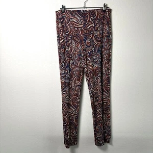 Chicos Pull On Pants Size 6 Tall 0.5T Navy Brown Paisley Stretch Hippie Retro - Picture 1 of 11