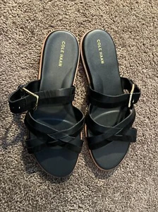 COLE HAAN Fairen Women's Black Leather Slide Sandal W17895 Size 8 - Picture 1 of 4