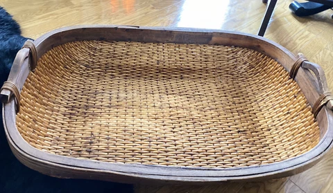 RARE Vintage Woven Willow Splint Wood Frame/wood Handle Basket 3 FEET LONG 25” W Cover