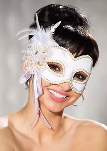 Shirley of Hollywood White Satin Half Mask 919 Retail $13.95 - Picture 1 of 1
