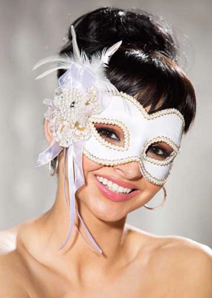 Shirley of Hollywood White Satin Half Mask  919  Retail $13.95 - Image 1 of 1