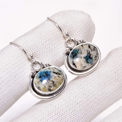 K2 蓝色 Azurite - 巴基斯坦 925 纯银巴厘岛耳环 V12042 — 第 1/4 张图片