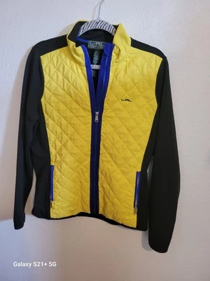 Lauren Ralph Lauren Large Color Block Quilted Zip up Jacket Yellow Black Blue - Image 1 of 4