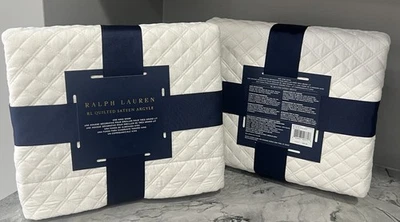 (2) RALPH LAUREN $185 Acolchado Satén Argyle Lujo King Shams 20 X 36" Pergamino Foto 1 de 4
