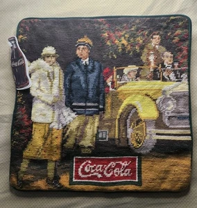Vintage Coca-Cola Nadelspitze Kissenbezug 1920er Jahre Roadster Thema, NWT, 14x14 - Bild 1 von 4