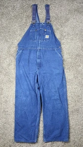 Vtg Carhartt Overalls Men 46x30 Blue Denim Bibs Jean Workwear R08 DNM Farm Baggy - Picture 1 of 13