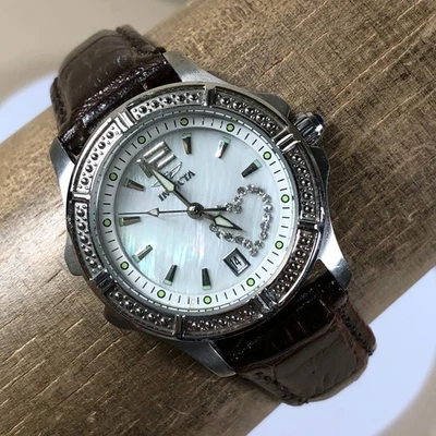 Invicta Women 13833 Dress Pave Date Black Leather Quartz Analog 32mm Watch 7" - Image 1 of 4