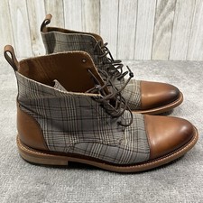 Taft The Jack Boots Men's 42 Brown Leather Gray Plaid Cap Toe Chelsea Spain Made