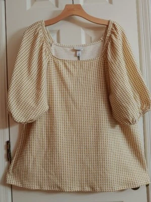 Ava and Viv Puffed Sleeve Top Size 2X Mustard and White NEW - Image 1 of 4