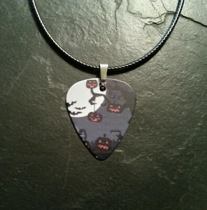 Halloween Bats Pumpkin Jack Lantern Horror Monster Guitar Pick Necklace Gift - Picture 1 of 2