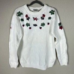 Northern Reflections Strickpullover elfenbeinweiß Ernte Herbst Blätter Rundhals Gr. S - Bild 1 von 11