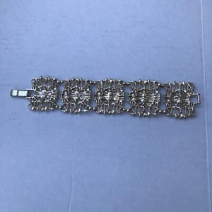Bracciale largo tono oro grosso piatto filigrana 5 maglie foglia vintage non firmato 7-7 1/4" - Foto 1 di 5