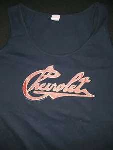 Chevrolet Script Red Lettering Black Women's Junior Tank Top T Shirt L, XL, 2XL - Picture 1 of 1