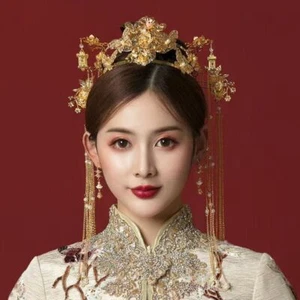 Chinese Style Bride Hair Crown Luxury Women Hanfu Hairpin Tiaras Set - Picture 1 of 7