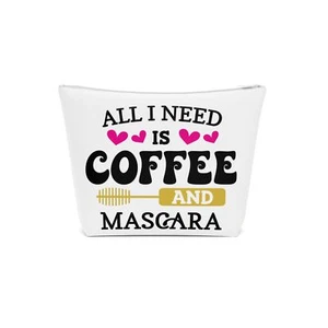 All I Need is Coffee & MAscara Makeup Cotton Cosmetic Bag Travel Pouch 5 Sizes - Picture 1 of 21