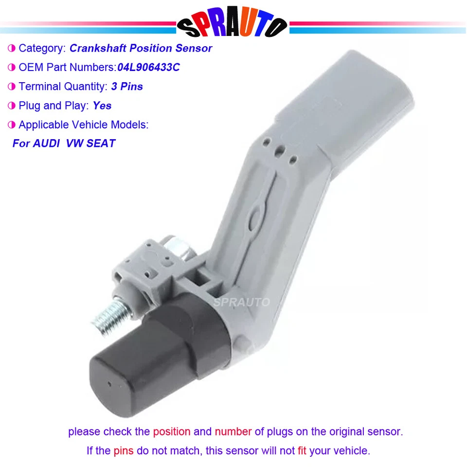 Crankshaft Position Sensor For VW Jetta Golf Polo Beetle Audi Q3 A3 04L906433C - Imagem 1 de 4