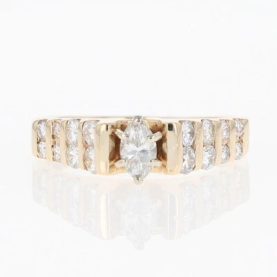 Anillo de compromiso de oro amarillo de 14 k con detalles de diamantes talla marquesa de 0,98 quilates talla 8 Foto 1 de 4