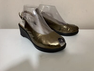 Zapatos de salón de cuña Mephisto Air-Relax de charol dorado peep-toe para mujer talla 6 EU 36 Foto 1 de 4