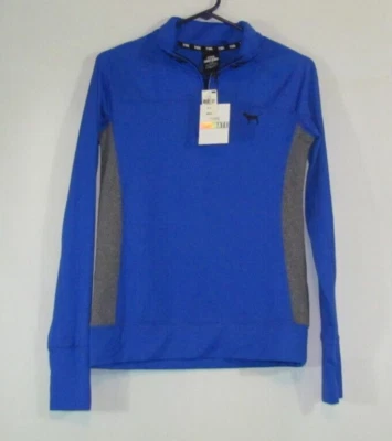  NUEVO CON ETIQUETAS $59Victoria's Secret ROSA Ultimate 1/4 Cremallera Sudadera AZUL/Gris Top Atlético Foto 1 de 4