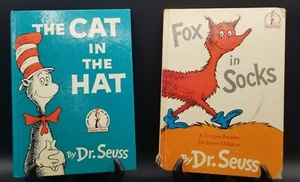 2 Dr. Seuss Books The Cat in A Hat & Fox in Socks Hardcover I Can Read Myself - Foto 1 di 19