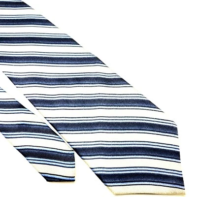 Pierre Cardin Silk Tie Print White Blue Striped Classic - Image 1 of 4