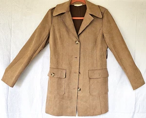 Anthropologie giacca solitario donna piccola marrone ecopelle scamosciata cappotto boho NO CINTURA - Foto 1 di 9