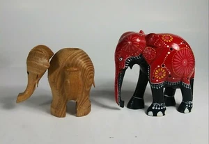 Elefante in legno porta stuzzicadenti figura decorativa rosso nero lotto 2 fauna selvatica - Foto 1 di 5