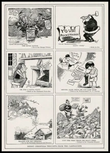 Politische redaktionelle Karikaturtafel von 1926 - "Frohe Weihnachten Gedanken" - Bild 1 von 2