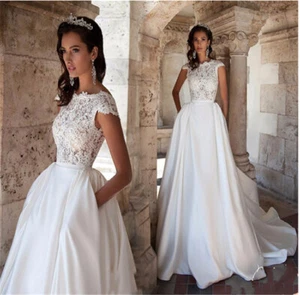Brautkleid Hochzeitskleid Kleid Braut Bateau-Ausschnitt Taschen im Rock D85 - Bild 1 von 5