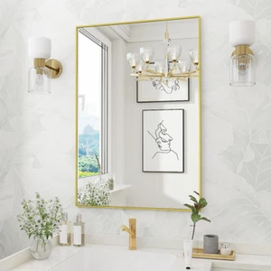 Gold Rectangle Wall Mirror, 24X32 Inch Bathroom Mirror, Aluminum Frame Vanity Mi - Picture 1 of 9
