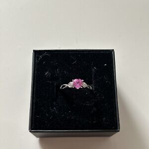Stunning 9ct White Gold Pink Sapphire And Diamond Ring Size J