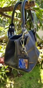 EUC Tignanello Black Leather Perfect 10 French Purse Tote Bag Satchel Key Charm - Picture 1 of 7