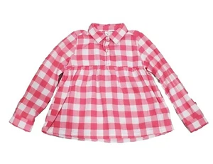 Carters Girl Pink Plaid Check Long Sleeve Button Tunic Pullover Top Shirt 8 - Picture 1 of 4