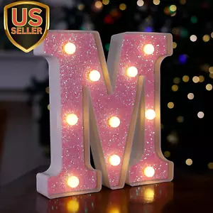 LED Letter Lights Pink Glitter Marquee Letters Light up Alphabet Letters Sign... - Picture 1 of 1