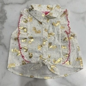 Penelope Mack Kid's Girl White Button Gold Ruffle Unicorn Top Size 18 Months - Picture 1 of 6