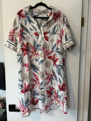 Vestido Chicos Mujer Talla US 14 100% Lino Tropical Floral Popover Camisa Bolsillos Foto 1 de 4
