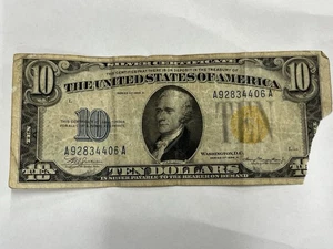 1934-A $10 North African Emergency Issue WWII Note US Paper Currency- Damaged - Picture 1 of 8