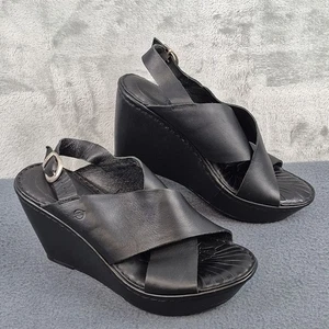 Geboren Emmy Damen-Sandale Größe 8 schwarz Leder Keilabsatz Fersenriemen bequeme Schuhe - Bild 1 von 8