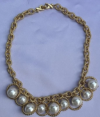 Colar de contas de pérolas barrocas falsas tom dourado 18 pol. vintage - Imagem 1 de 4