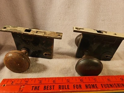 Used Parts Lot Antique Metal 2 SETS DOOR KNOB Mortise Old Door Lock Broken Repai - Image 1 of 4