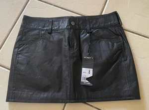 Levis Mini Skirt Genuine Leather Black Lined Zip Size 8 - New with tags - Foto 1 di 9