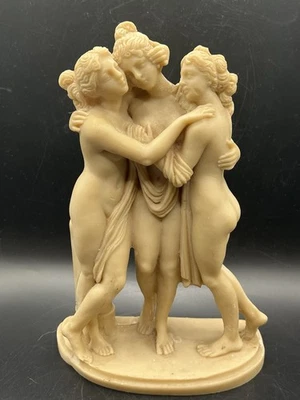 Vintage A. Santini Alabaster Sculpture Three Graces Dancing Italy 9.25” - Image 1 of 4