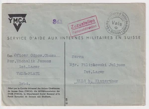 WW2 Swiss YMCA Internees Cover Camp Militaire d'Internement Vals - Censored - Bild 1 von 3