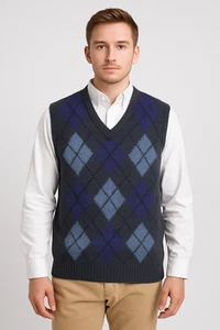 Vintage Churchill Daunen Weste 100% Shetland Wolle Argyle Pullover Herren XL England - Bild 1 von 8